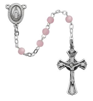 Pink Glass Youth Rosary Boxed