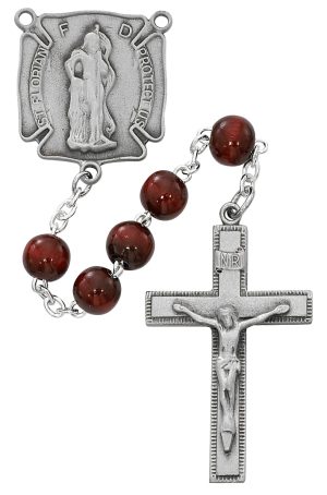 Red Wood with Florian Badge Rosary Boxed