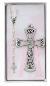 Baby Girl Crib Cross and Rosary Set Boxed