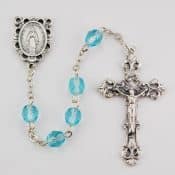 Aqua Glass March Rosary Boxed