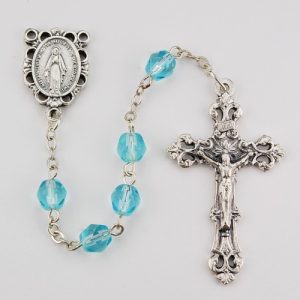 Aqua Glass March Rosary Boxed