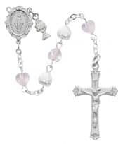 Pink and White Heart Communion Rosary Boxed