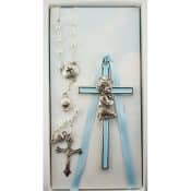 Blue Crib Cross and Blue Rosary Set Boxed