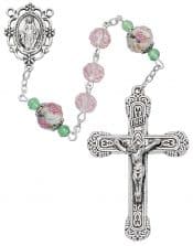Pink & Flower Crystal Rosary Boxed