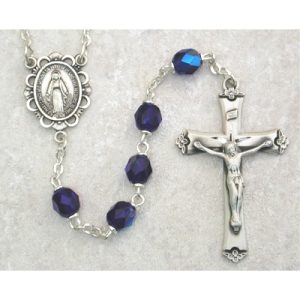 Dark Blue Glass September Rosary Boxed