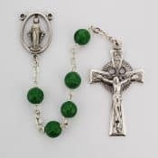 Green Glass Shamrock Rosary Boxed