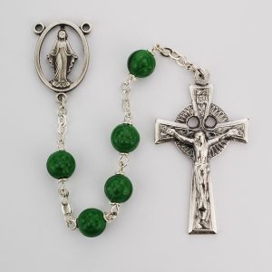 Green Glass Shamrock Rosary Boxed