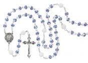 Blue Ceramic Miraculous Rosary with Flowers Boxed