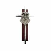 6in Silver with Cherry Wood Confirmation Cross Boxed
