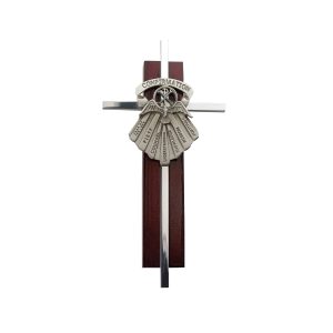 6in Silver with Cherry Wood Confirmation Cross Boxed