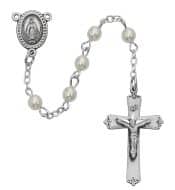 Pearl like Glass Youth Rosary Boxed