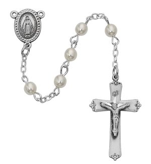 Pearl like Glass Youth Rosary Boxed