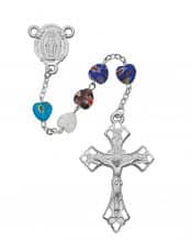 Murano Multi Color Heart Rosary Boxed
