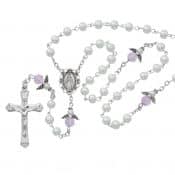 White Rosary with Angels Boxed