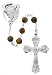 Tiger Eye Head of Christ Rosary Boxed