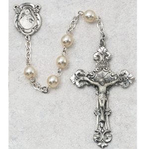 Pearl like Glass Rosary Boxed