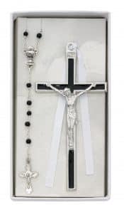 Black Crucifix and Communion Rosary Set Boxed