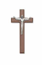 7 in. Walnut Stain Risen Crucifix Boxed