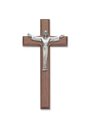 7 in. Walnut Stain Risen Crucifix Boxed