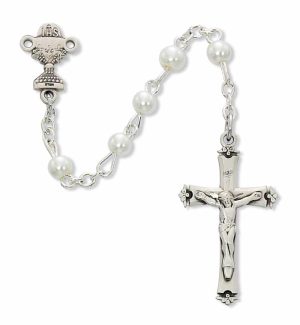 Imitation Pearl Communion Rosary Boxed
