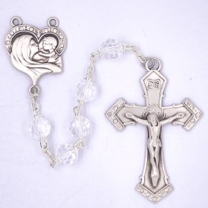 Crystal Sterling Mother Child Rosary Boxed