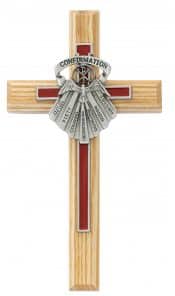 7" Oak Wood with Red Epoxy Gift of the Spirit Cross Boxed