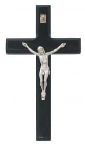 7" Black Painted Wood Crucifix Boxed