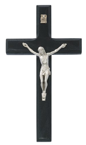 7" Black Painted Wood Crucifix Boxed