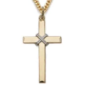 Gold over Sterling Silver Rope Cross Boxed