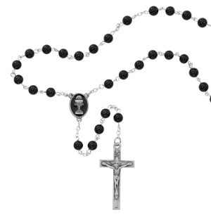 6mm Black Rosary with Chalice, Boxed