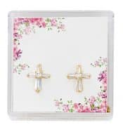 Gold Plate Zirconia Crystal Cross Earring Boxed