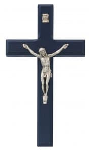 7" Blue Painted Wood Crucifix Boxed