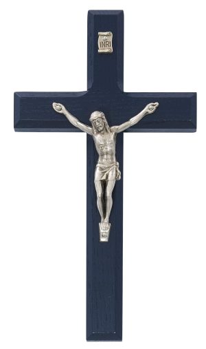 7" Blue Painted Wood Crucifix Boxed