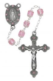 Pink Capped Glass Rosary Boxed