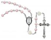 Pink Pearl Glass Communion Rosary Boxed