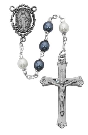 Blue and  White Pearl like  Rosary Boxed