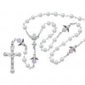 White Communion Rosary with Angels Boxed