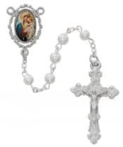 White Mother & Child Decal Rosary Boxed