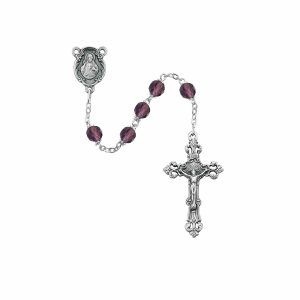 Dark Purple Glass February Rosary Boxed