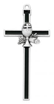 5" Black Epoxy Communion Cross with Holy Card Boxed