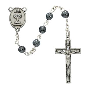 Hematite Communion Rosary Boxed