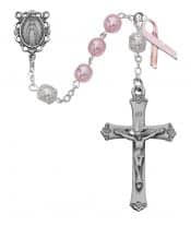 Pink Pearl like  Cancer Rosary Boxed