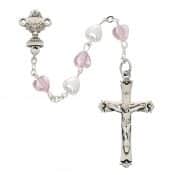 Pink and White Heart Communion Rosary Boxed