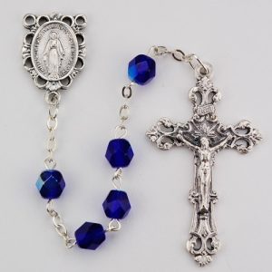Dark Blue Glass September Rosary Boxed