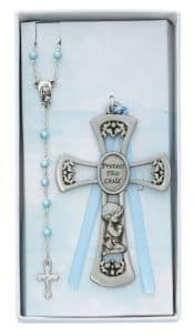 Baby Boy Crib Cross and Rosary Set Boxed