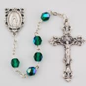 Dark Green Glass May Rosary Boxed