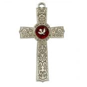 6in Pewter and Red Cross with Holy Spirit Boxed