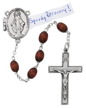 Brown Prayer Petition Locket Rosary Boxed