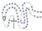 Blue Ceramic Communion Rosary with Flowers Boxed