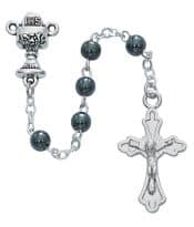 Hematite Communion Rosary with Cross Boxed